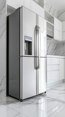 Stainless Steel Refrigerator with Water Dispenser in a Modern Kitchen Interior Space Scene Design
