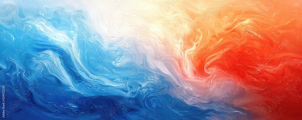 Poster a vibrant swirl of blue and red colors blending together, creating an abstract and dynamic visual ef