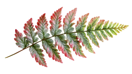 Japanese painted fern leaves png isolated on transparent background - a beautiful and hardy ornamental plant with silver, red, and green foliage.