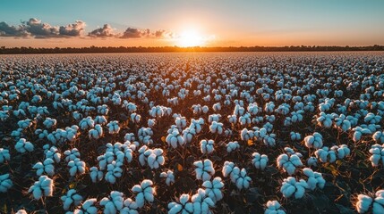 Obraz premium Cotton field at sunset, ready for harvest