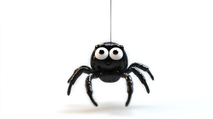 Cute Spider Hanging on White Background