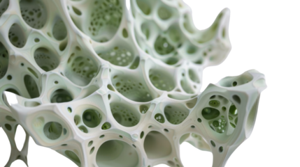 Abstract organic structure with holes forming intricate pattern on transparent background