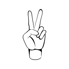 Two finger up or number count concept. hand drawn sketch style Line art vector illustration