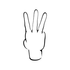 Obraz premium Three finger up or number count concept design vector illustration, Back hand view sketch Line art