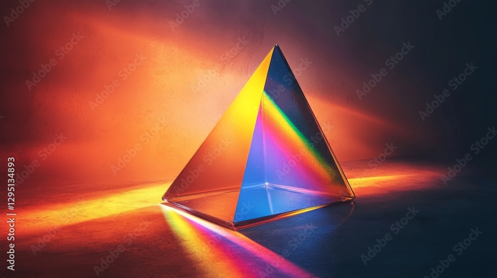 Aufkleber colorful light reflection through a prism pyramid on a dark surface creating a beautiful spectrum of
