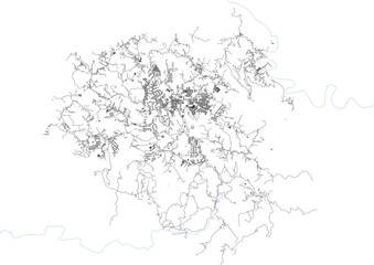 vector map of buildings, highway and waterway in aibonito town puerto rico with black and white color