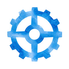 Obraz premium Abstract Blue Watercolor Gear Wheel Cog Industrial Design Element Art Icon Retro Symbol Modern