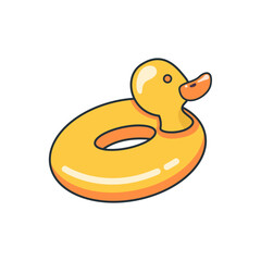 Inflatable duck float swim ring. Flat style tropical bird balloon or swimming ring toy for pool party. Vacation travel and beach leisure, resort fun and summer holidays isolated vector illustration