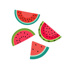 Watermelon half and sliced on white background. Fresh and juicy watermelons. cut and chopped fruit. summer time Vector illustration
