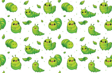 Green worm. seamless pattern for decorating all fashion designs, fabrics, wallpapers and prints. on a white background
