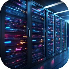 Fototapeta premium A row of powerful servers organized neatly in a cuttingedge data center environment