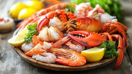 Fresh Seafood Platter with Lobster, Shrimp, and Crab Claws