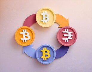 Obraz premium Financial inclusion, economy and technology : 3D icon of Cryptocurrency exchange, futuristic financial trading, digital assets.