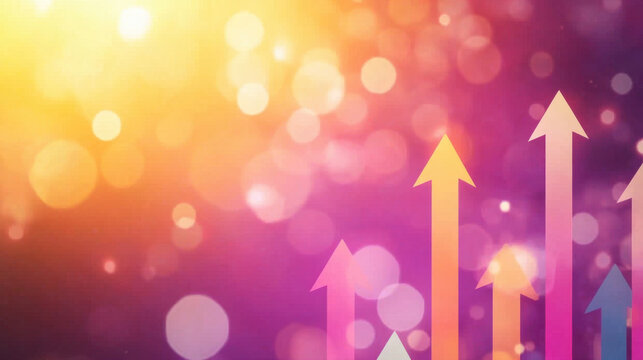 vibrant background with upward arrows symbolizes growth and success, featuring blend of warm colors and bokeh effects that evoke sense of optimism and progress