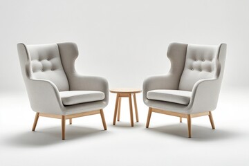 Modern wingback chairs and side table