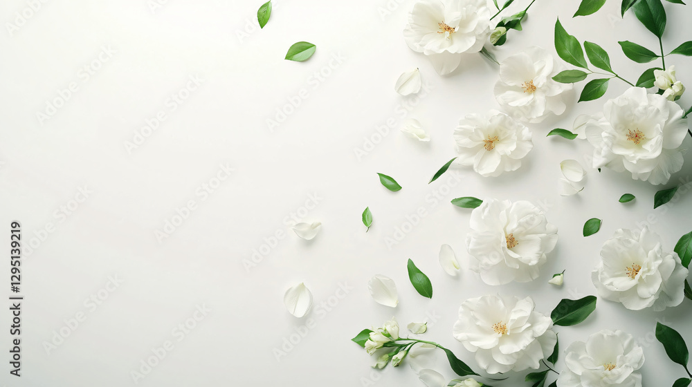 Poster pure white flowers displayed on a clean white background representing elegance and simplicity in flo