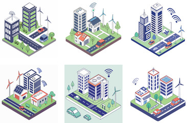 Isometric Smart City Illustration – Modern Urban Technology Vector Art