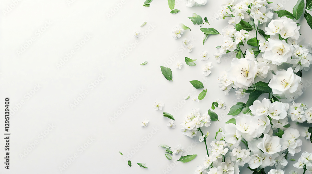 Aufkleber delicate white flowers elegantly displayed on a pure white background creating a serene and calming 