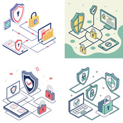Isometric Cybersecurity Illustration &ndash; Data Protection and Network Security Vector Art