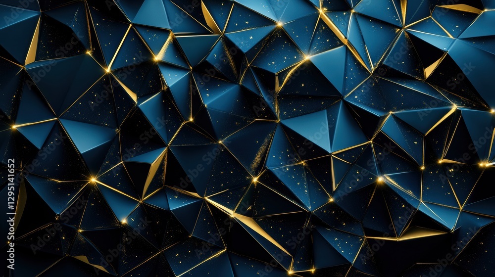 Poster abstract geometric background with blue and gold triangular shapes