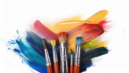 Fototapeta premium Paintbrushes with colorful paint strokes art supplies 