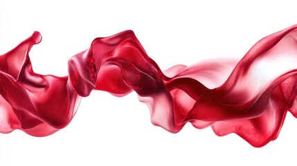 Vibrant Red Silk Fabric Flowing Elegantly on a White Background