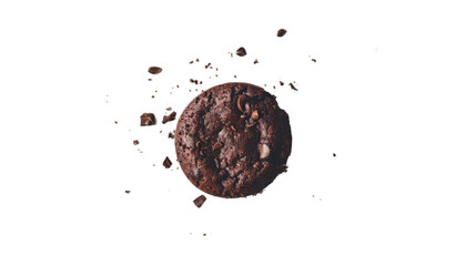 Delicious chocolate chip cookie crumbling on transparent background
