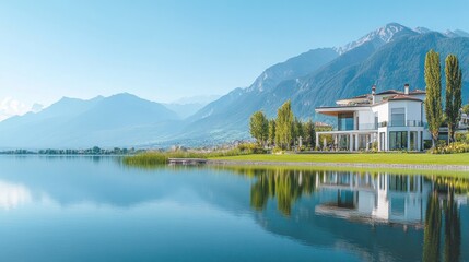 Obraz premium Luxury Lakeside Villa with Mountain Views