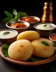South India idly or idli served with sambar Chutney