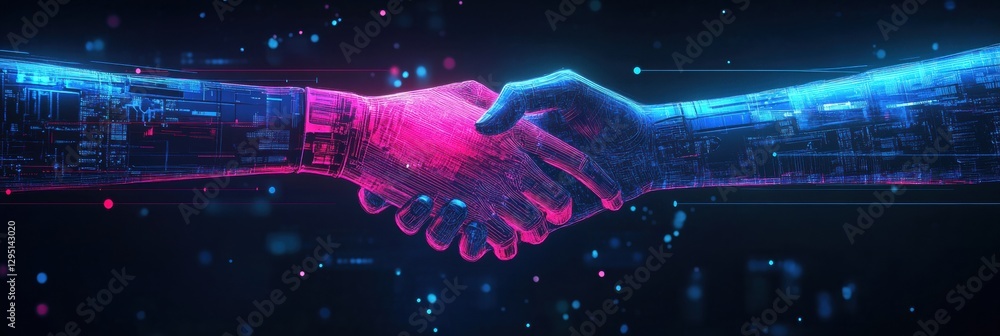 Aufkleber digital avatars engage in metaverse social interaction through a handshake in a vibrant virtual spac
