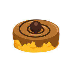 A chocolate glazed donut with a chocolate ball topping. Perfect for bakery designs.