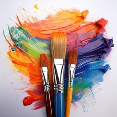 Obraz premium Paintbrushes with colorful paint strokes art supplies 