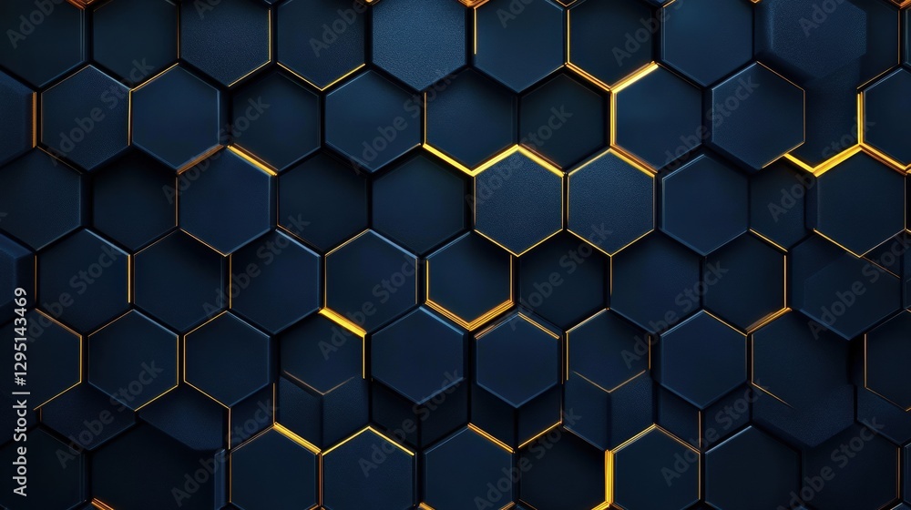 Poster dark hexagonal pattern with golden accents for modern design use