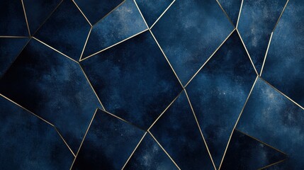 Deep Blue Geometric Background with Gold Accents for Design Use