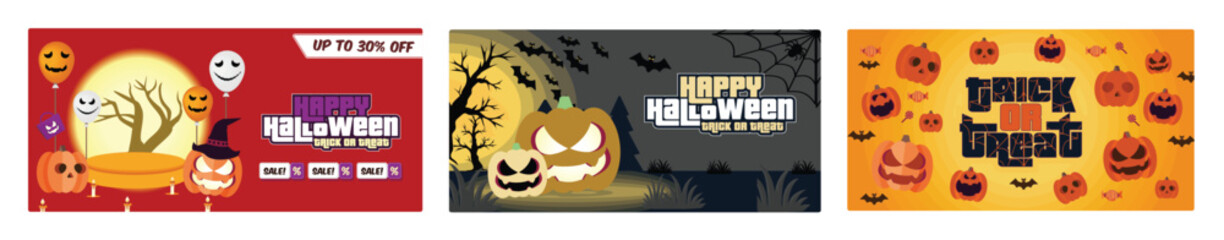 A spooky Halloween party featuring pumpkins and bats by the light of a full moon.