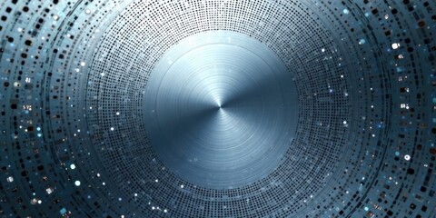 Abstract Metallic Concentric Circles with Sparkling Particle Details Surrounding a Central Polished Surface