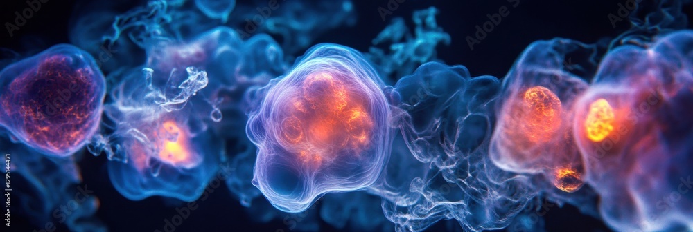 Poster Glowing gas bubbles floating through clear underwater depths create a mesmerizing display of light and color. Generative AI