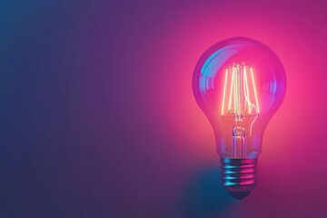 Glowing lightbulb, pink blue background, idea concept
