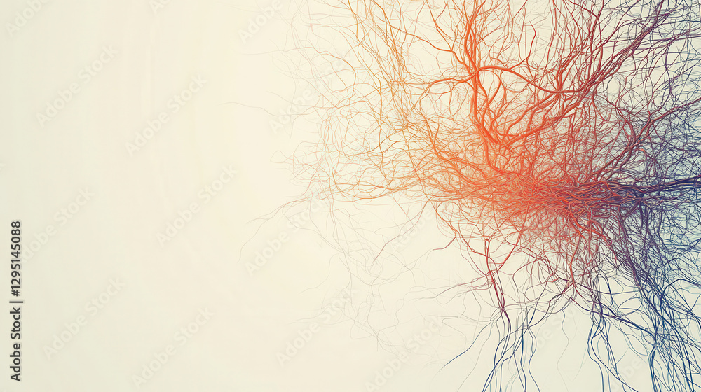 Poster abstract illustration of intertwining lines resembling neural connections, evoking sense of complexi