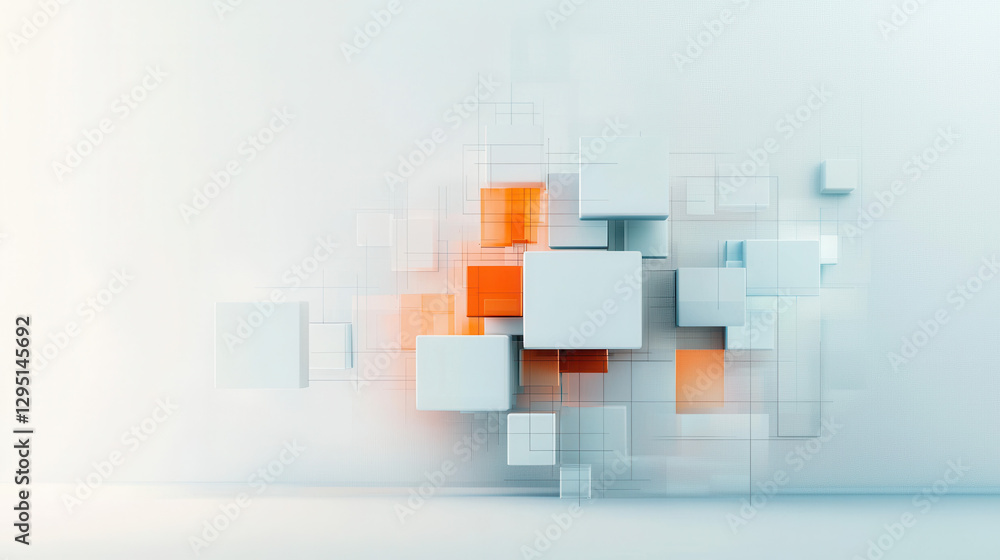 Poster digital interface with glowing orange and white elements, showcasing modern design. abstract composi