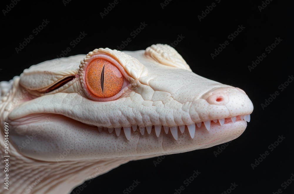 Aufkleber close-up of an albino alligator gecko with unique eye color and textured skin on a black background 