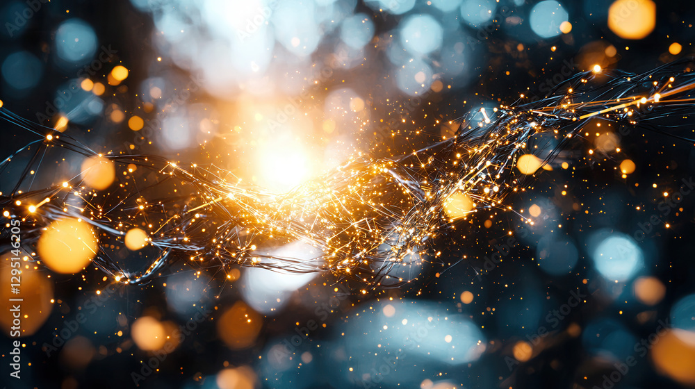 Poster futuristic cybersecurity concept with glowing particles and intricate lines