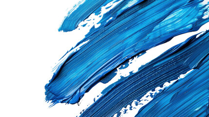 Blue acrylic paint strokes on transparent background