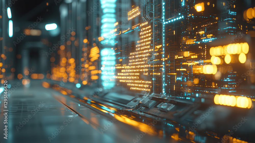 Poster futuristic data visualization with glowing elements and vibrant colors. scene captures high tech env