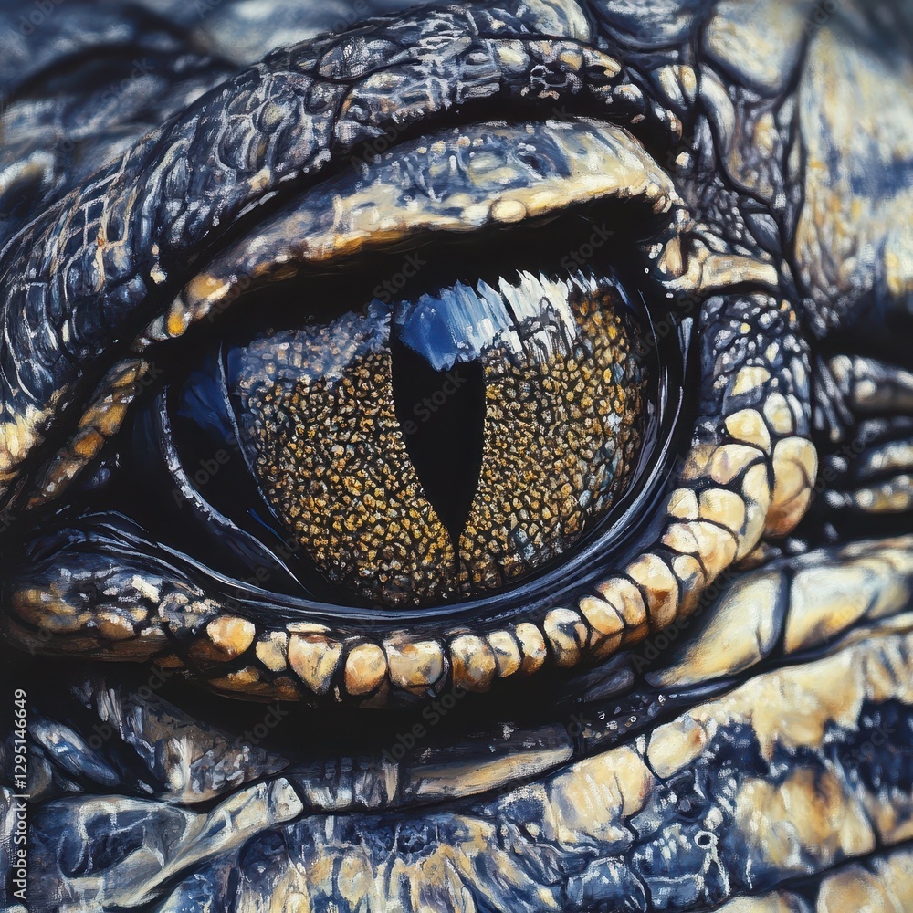 Poster close-up of an alligator eye showcasing intricate details and textures in nature's design with sharp