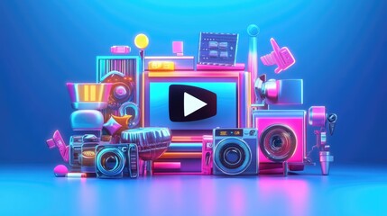 A vibrant 3D render of a live entertainment icon, highlighting video streaming and content monetization.