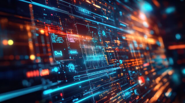 Futuristic digital data stream flowing, tech background, website banner