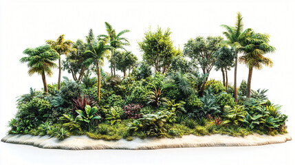 Fototapeta premium Picturesque tropical island surrounded by clear blue waters and tall palm trees under a bright sunny sky