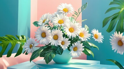A vibrant floral arrangement featuring fresh white daisies, symbolizing joy and positivity in a nature-inspired setting.