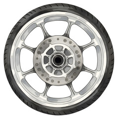 Obraz premium Detailed Motorcycle Wheel Illustration Silver Spoke Design Rim Tire Disc Part Grey Brake Metal Black